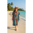 thumbnail image 3 of Oussum Women's Plus Size Tribal Tiki Mask Print Maxi Kaftan Dress, Loose V-Neck Beach Cover Up Resort Lounge Caftan, Blue, 3 of 5
