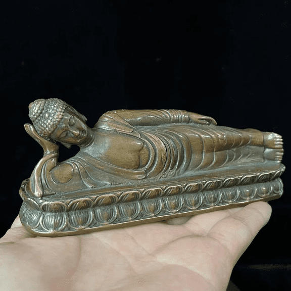 Brass buddha tibetan Sleeping Buddha Statue for Home Decor, Outdoor for Feng shui Art Zen Decor Buddha Indoor Gift for Relaxation Meditation