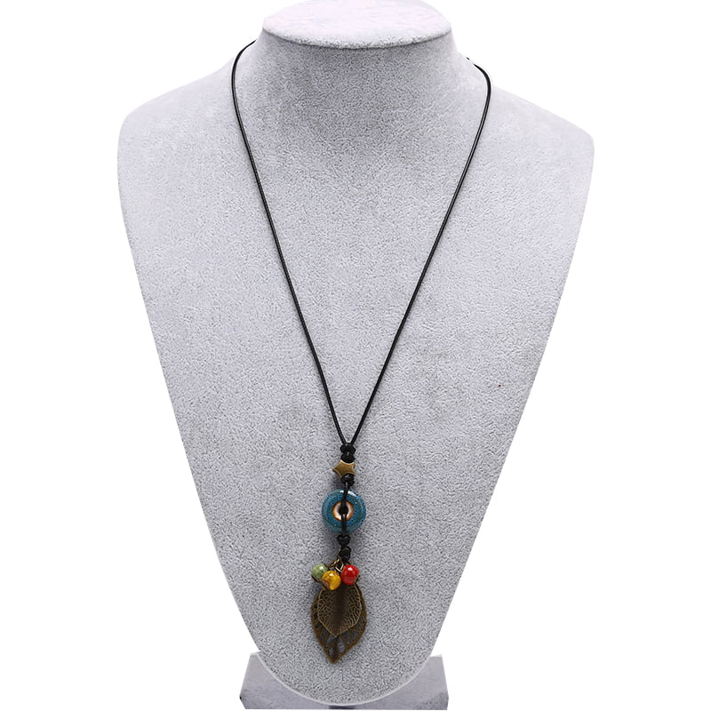 Ethnic Ceramic Long Necklaces & Pendants Red Green Water Drop Necklace For Women Rope Chain Jewelry Gift
