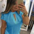 thumbnail image 1 of Mujeres moda Sexy encaje Patchwork manga corta camisetas Casual Tops más tamaño blusapangjing, 1 of 4