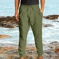 thumbnail image 2 of SOOMLON Pants for Men Pocket Beach Pants Cotton Linen Double Button Elastic Waist High Waist Overalls Leggings Army Green M, 2 of 6