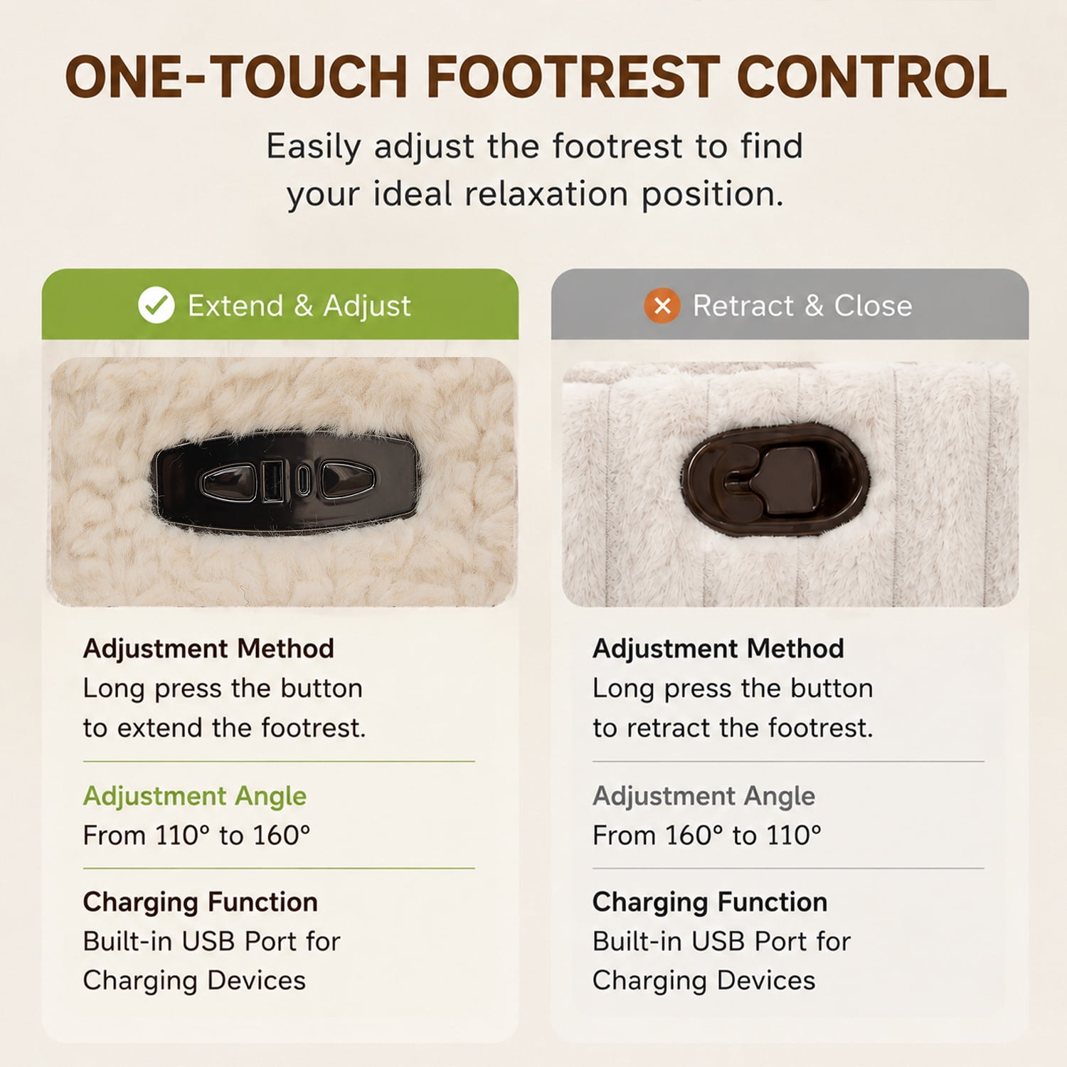 Adult Sherpa Nursery Power Swivel and USB Charging Recliners with 2 Removable Pillows, Beige