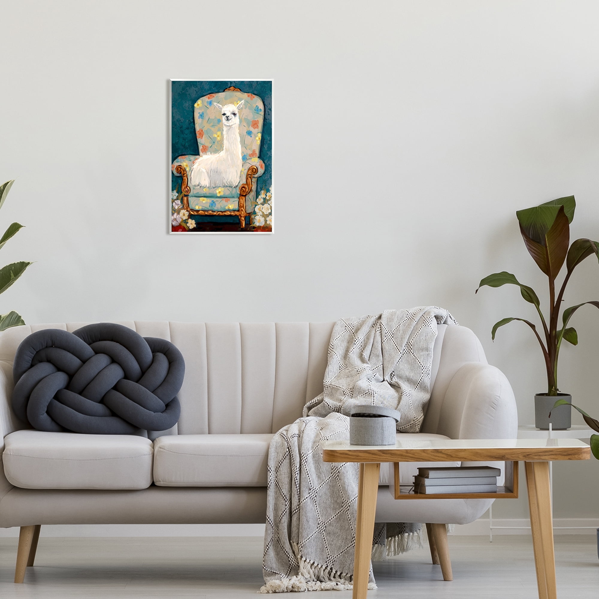 Stupell Industries Llama on Floral Armchair Animals & Insects Painting Unframed Art Print Wall Art, 13 x 19