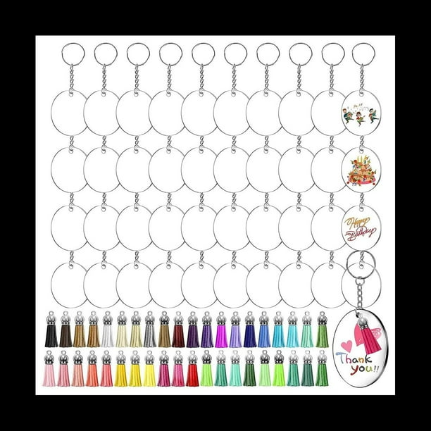 Juego de Llaveros de AcríLico Transparente, Colgantes en Blanco de AcríLico Transparente con Borlas Anillos de Salto de