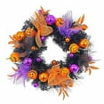 thumbnail image 3 of Eliaeconx Halloween Wreath with Lights, Illuminated Pumpkin Round Ball Door Hanging, LED Decorative Grapevine wreath, for Indoor Outdoor Halloween Party Decor, Black, 3 of 7