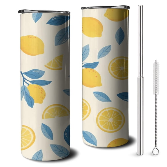 Lemon Skinny Tumbler with Lid Straw Rust Resistant Cup Decorative 20 oz Cafe Tumblers for Home Office Supplies Camping Outdoor