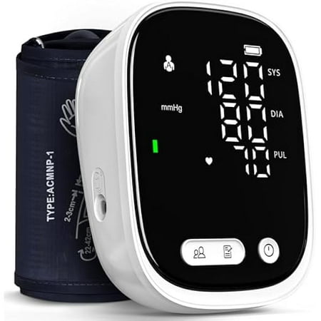 Rechargeable Upper Arm Blood Pressure Monitor, Blood Pressure Machine with LED Large Screen -Adjustable Blood Pressure Cuff 22-42cm, Dual Users with 180 Memory for Home Use