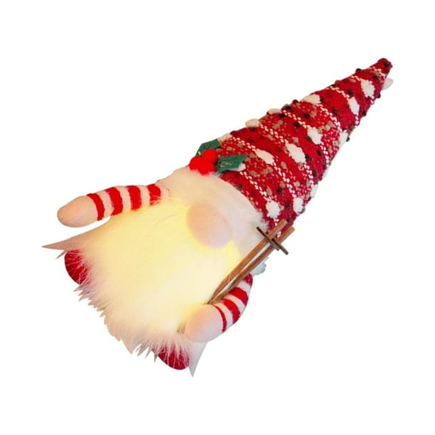 Injueey Muñeco sin rostro con lentejuelas de gnomo brillante LED de tela que añade un toque de brillo a la Navidad Muñeco de gnomo de Kits de decoración para fiestas rojo