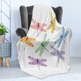 thumbnail image 4 of Dragonfly Soft Flannel Fleece Throw Blanket, Illustration of Fantasy Bugs with Colorful Striped Spring Season Wings Pattern, Cozy Plush for Indoor and Outdoor Use, 50" x 60", Multicolor, by Ambesonne, 4 of 5