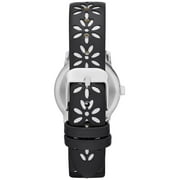 Time and Tru Womens Analog Watch: Silver Tone Round Case, Crystal Accent on Faux Mother of Pearl Dial, Black Faux Leather Perforated Strap (FMDOTT031)