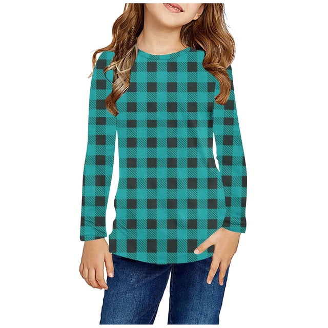 RXIRUCGD Chemises à Manches Longues pour Filles, Col Rond Mignon, Blouses Décontractées Élégantes, Bleu Ciel, Taille : 7 Ans