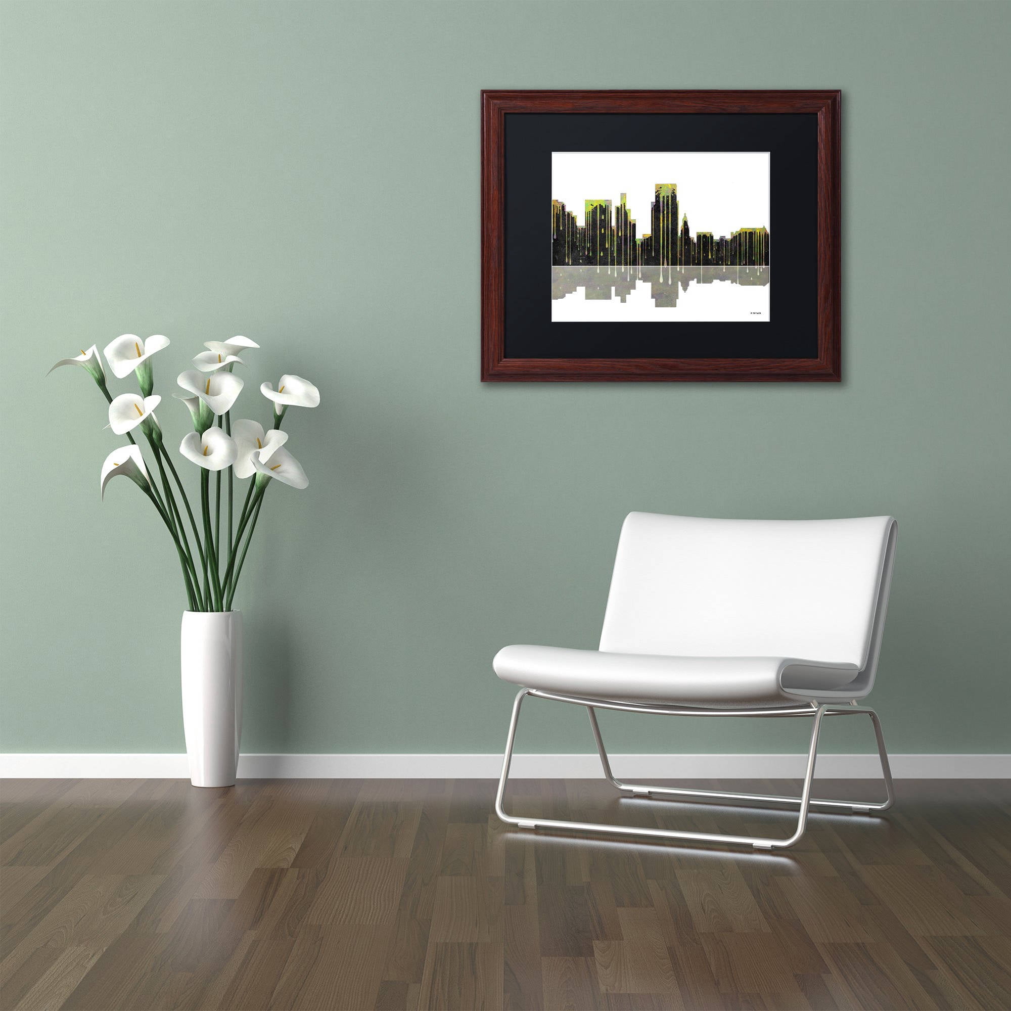 Trademark Fine Art "Boise Idaho Skyline II" Canvas Art by Marlene Watson Black Mat, Wood Frame