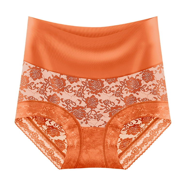 CLZOUD Women's Panties Plus Orange Polyester Spandex Womens High Waisted  Lace Body Fitting Underwear Comfortable Large Underwear Xl