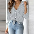 thumbnail image 2 of Jzuxvd Wrinkle Free Women's Button Down Shirts Striped Long Sleeve Collared Blouses Tops with Pocket Gray L, 2 of 8