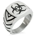 thumbnail image 1 of Stainless Steel Biohazard Malware Chevron Pattern Biker Style Polished Ring, 1 of 1