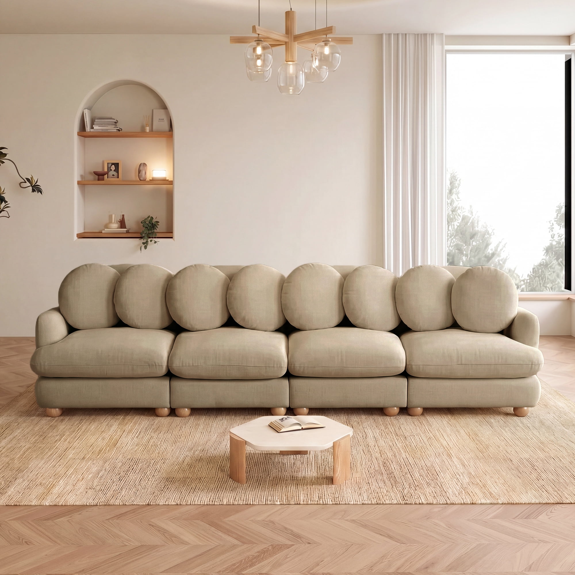 123" Large Chenille Modular Sectional Sofa 4 Seater Deep Seat Couch with 8 Throw Pillows