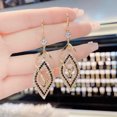thumbnail image 6 of Eosunjian 1 Pair Dangle Earrings Vintage Hollow Out Geometric Shiny Rhinestone Inlaid Dress Up Gifts Women Double Layer Rhombus Pendant Hook Earrings Jewelry Accessories Golden, 6 of 11