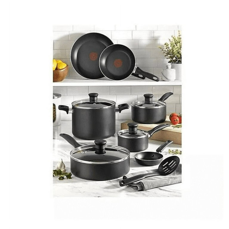 T-fal Initiatives 18-Piece Aluminum Nonstick Cookware Set in Red