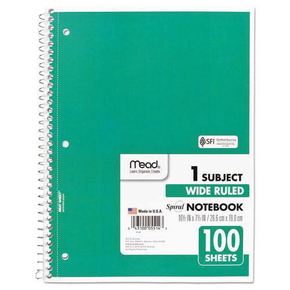 Spiral Notebook, 3-Hole Punched, 1 Subject, Wide/legal Rule, Randomly Assorted Covers, 10.5 X 7.5, 100 Sheets | Bundle of 10 Each