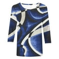 thumbnail image 5 of Women's Coloured Printed T-shirt 3/4 Sleeves Pullover Round Neck Blouse 2025 Trendy Casual Tops,Dark Blue,XL, 5 of 5