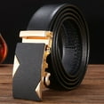 thumbnail image 3 of Waist Belt Solid Color Faux Leather Durable Automatic Buckle Men Belt for Daily Wear, 3 of 10