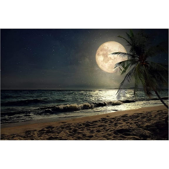 5D DIY Diamond Painting Set "Beach Moon" Round Diamond Art Crafts for Adults, Suitable for Wall Decoration, Bedroom and Home Decoration