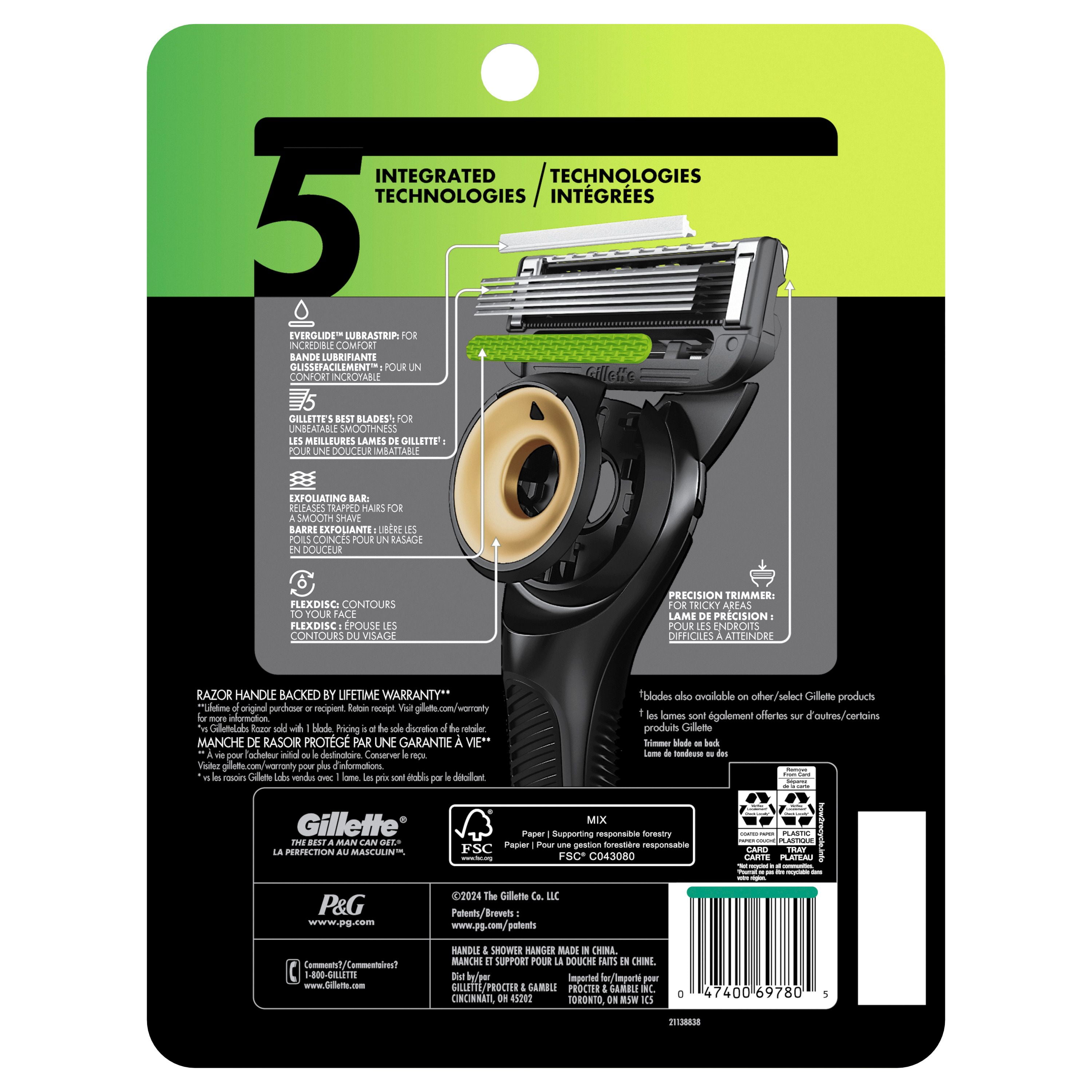 GilletteLabs with Exfoliating Bar Shaving Razor for Men, Black & Gold Edition, 1 Handle, 4 Blade Refills, 1 Magnetic Shower Hanger, 1CT