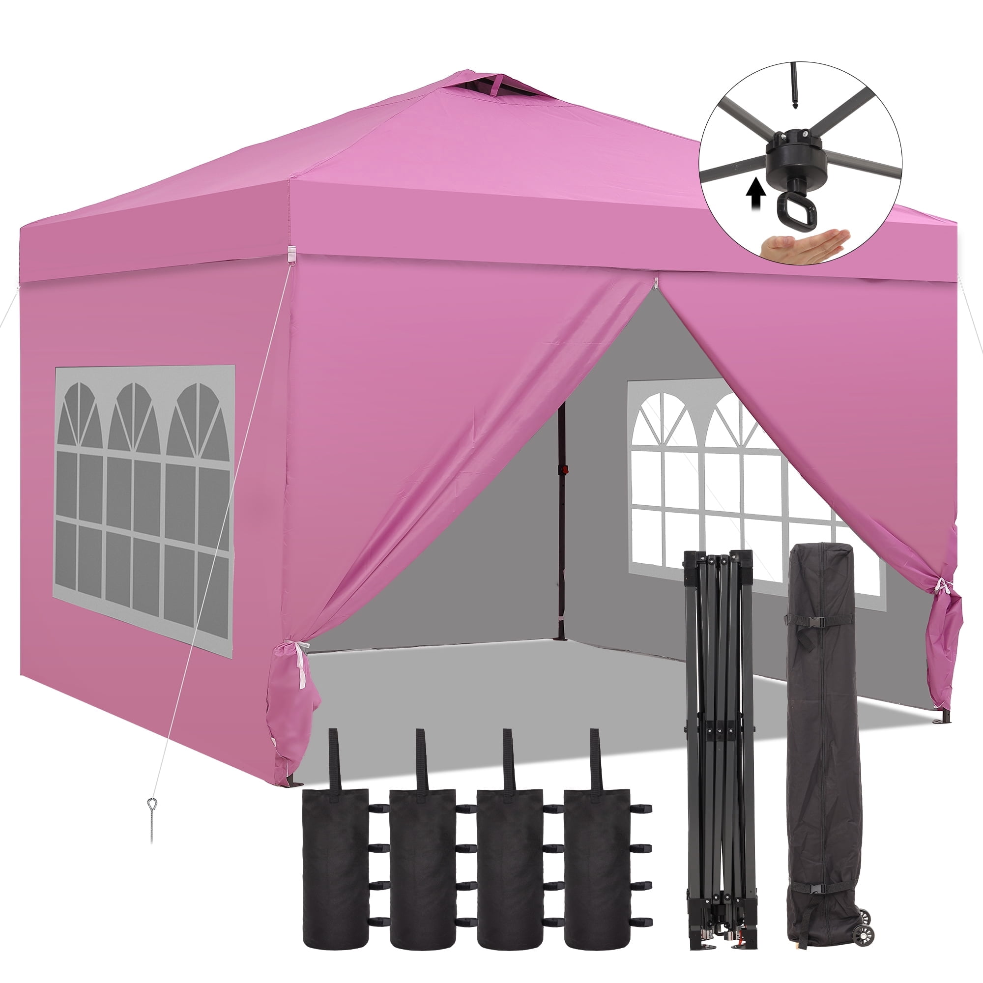 Outdoor Basic 12'x12'Pop up Canopy Tent with One Push Setup & Sidewalls, Instant Shade Gazebos with Adjustable Height, for Patio Deck Garden and Beach,Pink