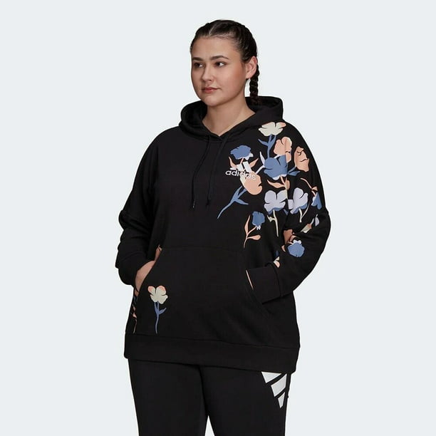 Adidas Women's Plus Size Floral Graphic Hoodie Black -