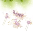 thumbnail image 3 of 4pcs Mariage Fait à la Main Peigne à Cheveux Ensemble Floral Coiffure de Mariée Accessoires de Cheveux Strass Accessoires de Robe de Mariée (Violet), 3 of 6