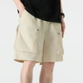 thumbnail image 3 of IYTR Mens Athletic Shorts Classic Solid Color Straight-leg Work Pants Workout Summer Sports Button Loose Fit High Waist Casual Shorts Beige, XL, 3 of 6
