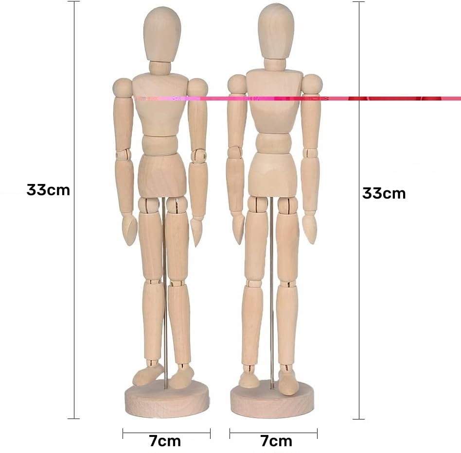 LQQBOX 2 Pack 12 Inches Wooden Mannequin Artist Manikin with Stand - Great for Drawing or Desktop Decor （Men and Women/Dad and Mom ）