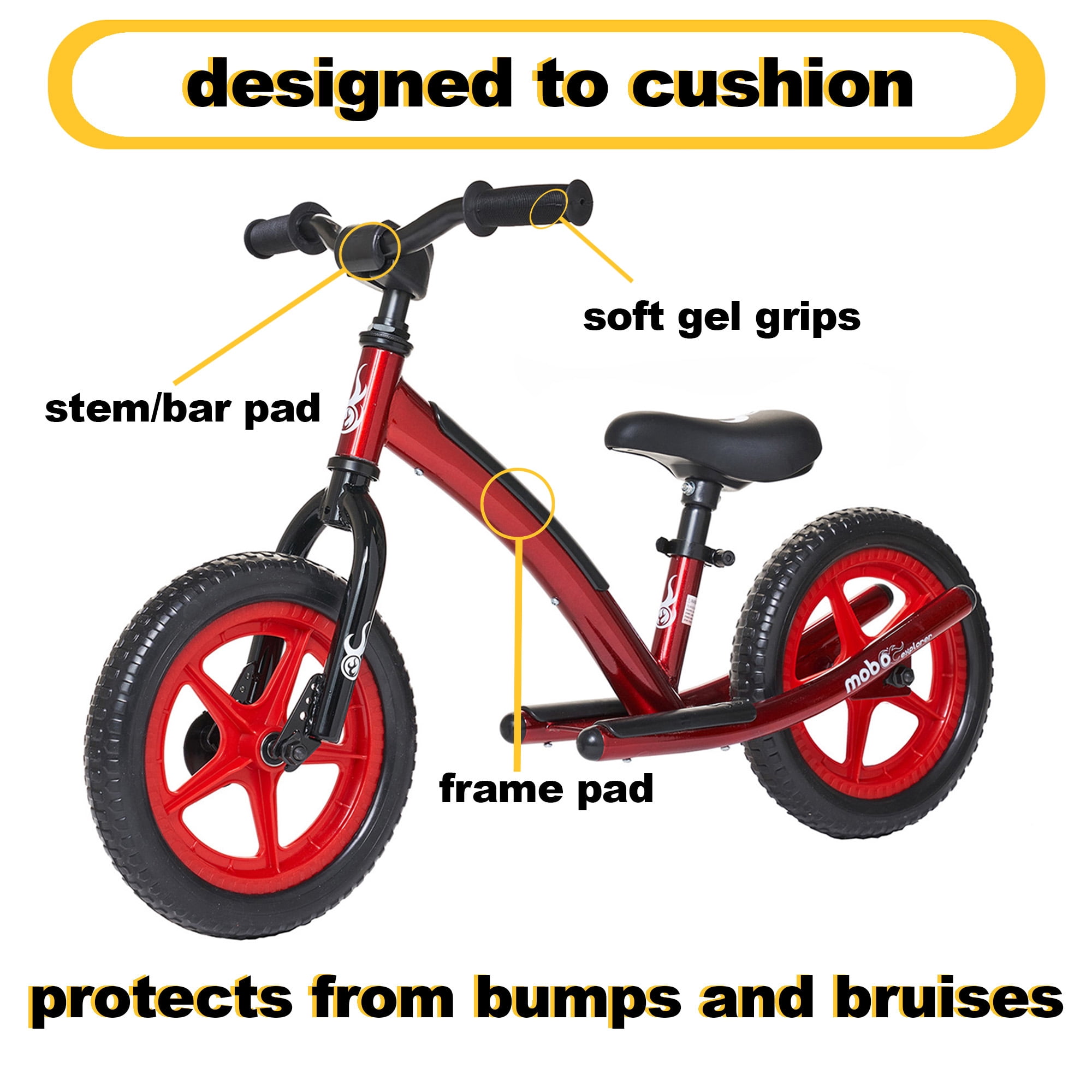 Mobo Explorer Red Balance Bike for Kids, 2-6 Years Old, Bicycle for Boys and Girls, No Pedal Ride On Toy for Toddlers