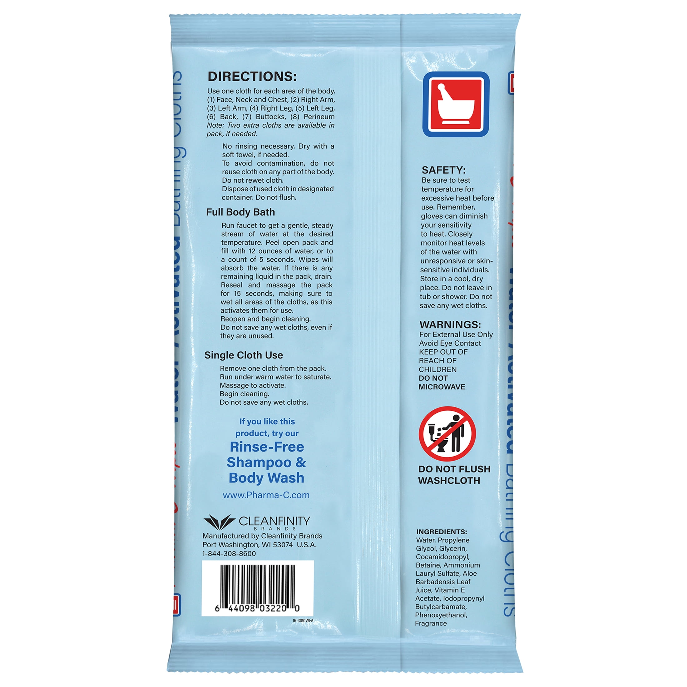 Pharma-C Water-Activated No-Rinse Bathing Cloths, Fresh Scent, 10 Cloths