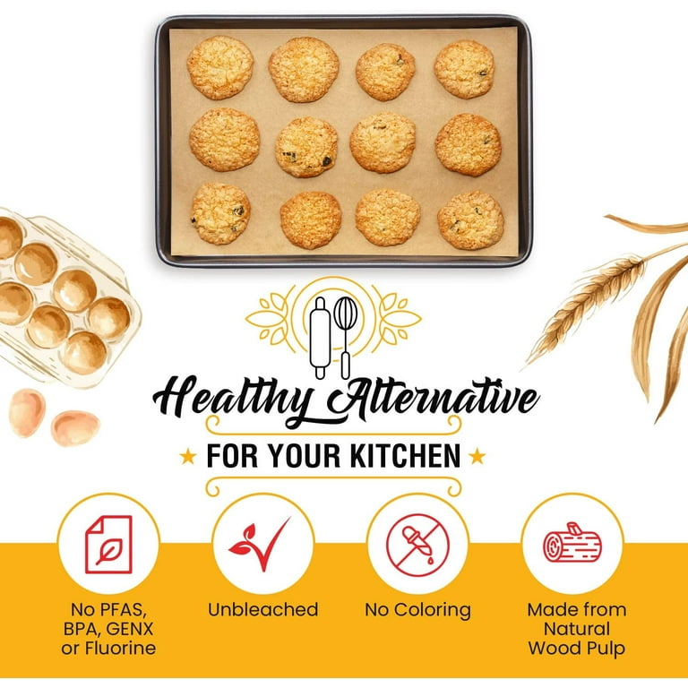 Parchment Paper Baking Sheets by Baker's Signature | Precut Non-Stick & Unbleached - Will Not Curl or Burn - Non-Toxic & Comes in Convenient