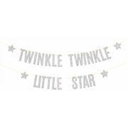 Twinkle Twinkle Little Star Banner, Welcome Baby Boy Girl Hanging Decor, Baby Shower, Silver Glitter Gender Reveal 1st Birthday Party Decorations