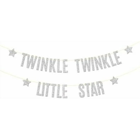 Twinkle Twinkle Little Star Banner, Welcome Baby Boy Girl Hanging Decor, Baby Shower, Silver Glitter Gender Reveal 1st Birthday Party Decorations