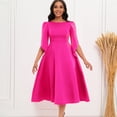 thumbnail image 2 of AURA Women’s Flared Mid Length Dress Round Neck Three Quarter Sleeve High Waist Zipper S XXXL, 2 of 7