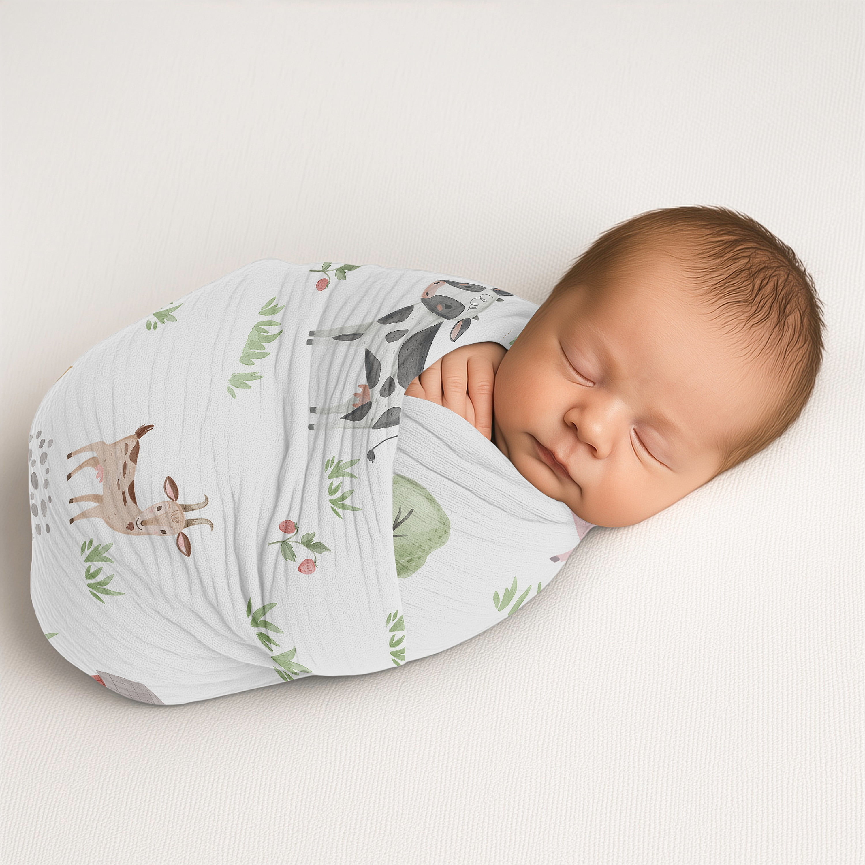 Sweet Jojo Designs Farm Animals Boy, Girl, Unisex/Gender Neutral 100% Cotton Muslin Baby Swaddle Receiving Blanket