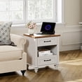 thumbnail image 4 of WAMPAT Table de Chevet, Station de Recharge, Table d'Appoint Style Ferme, Ports USB, Prises de Courant, Salon, Table de Chevet, 2 Tiroirs, Rangement Ouvert, Chambre, Blanc&Chêne, 4 of 8