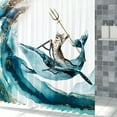 thumbnail image 4 of MIZHONA Funny Cat Shower Curtain for Bathroom with Holding Trident Riding A Shark Waterproof Polyester Brave Animal Decor 60"x72", 4 of 5