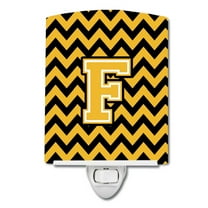 Carolines Treasures CJ1053-FCNL Letter F Chevron Black and Gold Ceramic Night Light, 6x4x3", multicolor