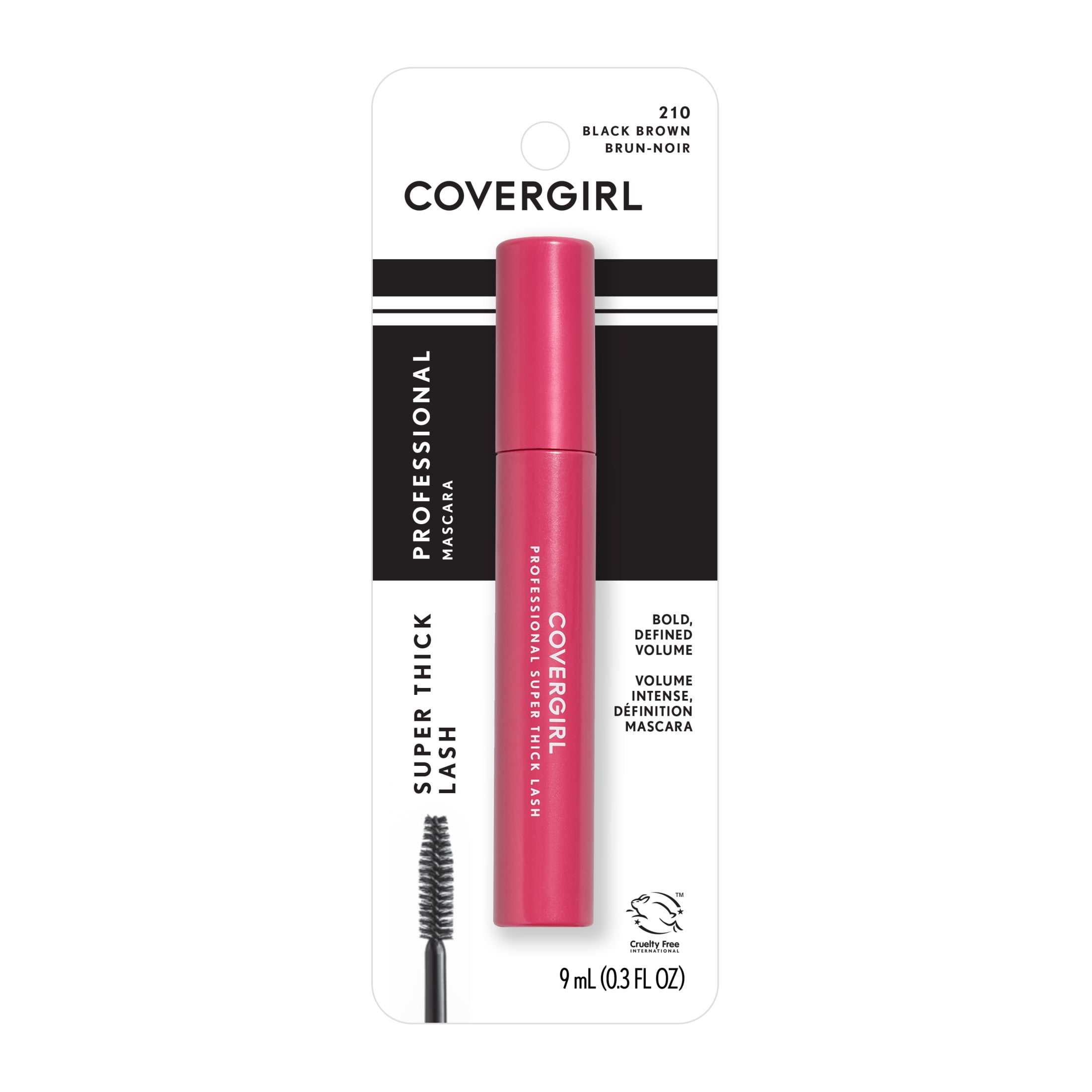 (3 pack) COVERGIRL Professional Super Thick Lash Mascara, 210 Black Brown, 0.3 oz