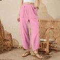 thumbnail image 2 of BLOCLOALO Dress Pants Casual Pants Wide Leg Elastic Waist Pants with Pockets Lightweight High Waisted Adjustable Loose Lounge Trousers Workout Pants Exercise Pants for Women Dress Pants Women Pink L, 2 of 9
