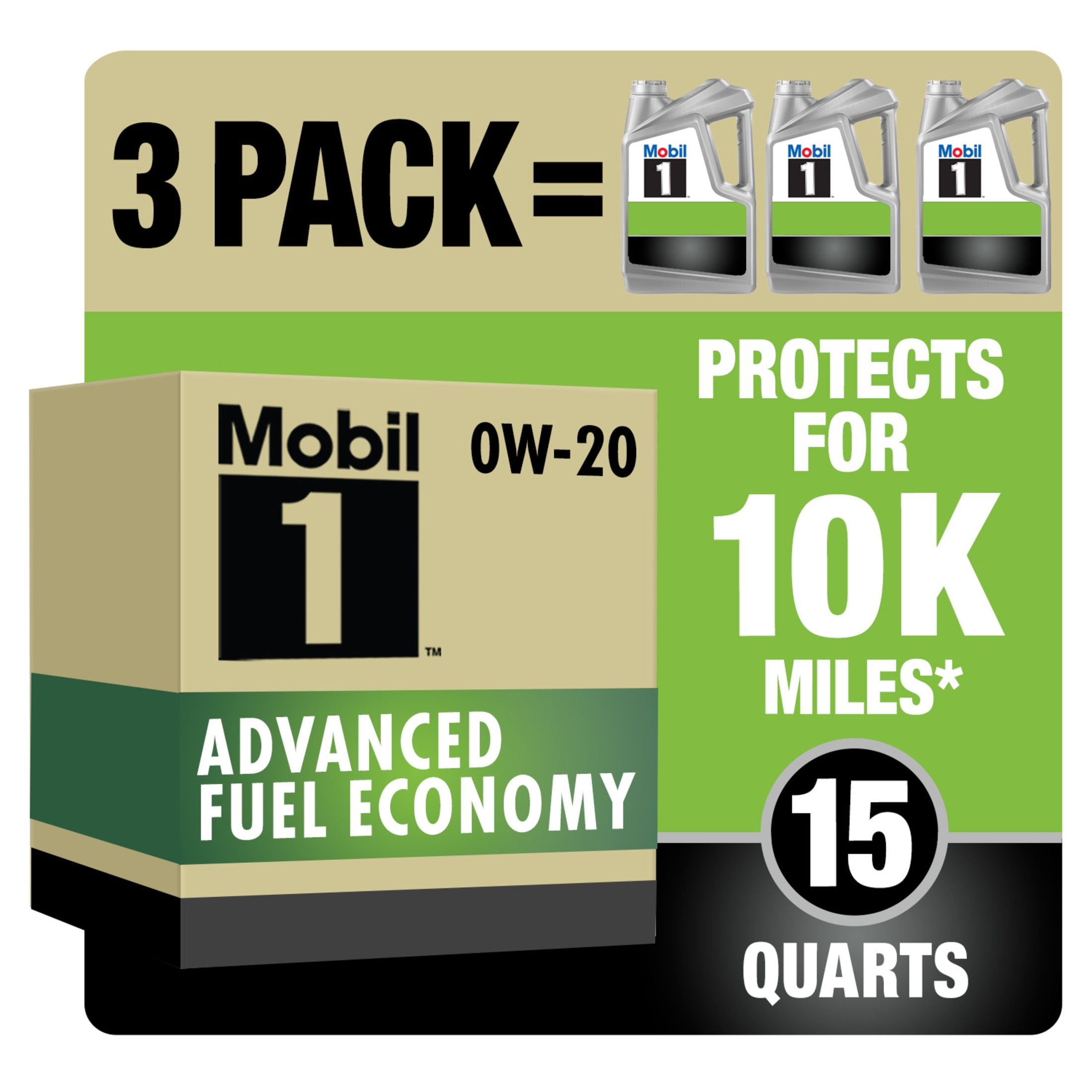 Mobil 1 Advanced Fuel Economy Full Synthetic Motor Oil 0W-20, 5 Quart (Pack of 3)