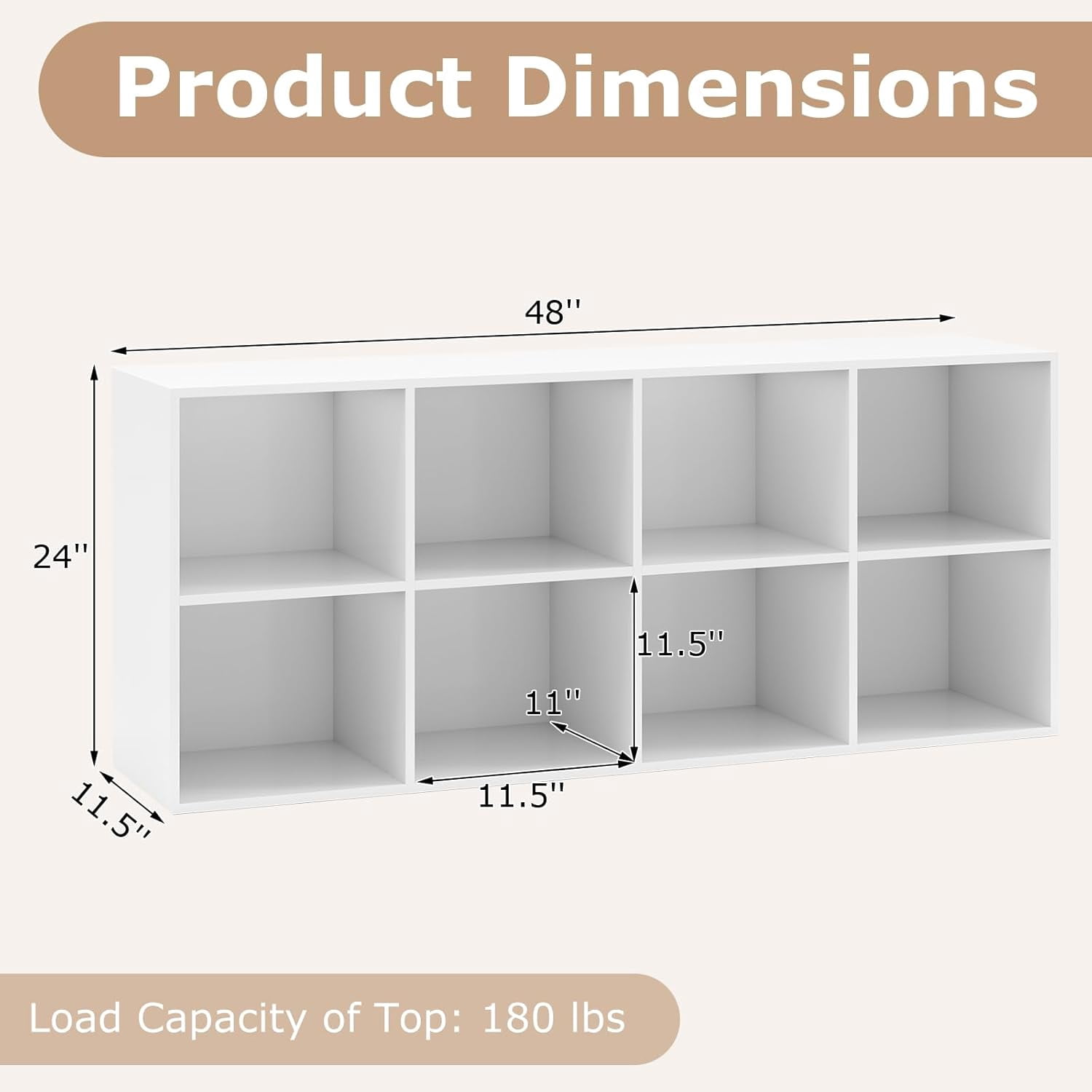 8 Cube Storage Organizer, Wooden Vertical & Horizontal Book Shelf, 24” Low Bookcase Under Window with Back Panels, 2-Tier Bookshelf for Classroom Home Office Living Room (White)