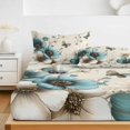 thumbnail image 6 of Twin Sze Fitted Sheet Set - Teal Tulips 2 Piece Bedding Sets 16" Deep Pocket Fitted Sheet with 1 Pillowcase, Vintage Farmhosue Turquoise Floral Butterflies Brushed Microfiber Hotel Luxury Bed Sheets, 6 of 9