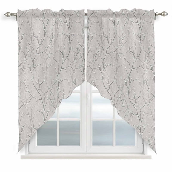 Grey Branches Swag Valances for Windows, Kitchen Window Curtains Over Sink, Vintage Art Farmhouse Window Treatment Curtains for Living Room/Bedroom Curtains 2 Panel Sets 36"x45"