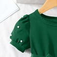 thumbnail image 6 of SERTG Girls Dress Solid Color Long Sleeve Round Neck Dress with Bow Belt Casual Fashion Soft Everyday Comfortable Skirt for Kids(Green#2,5-6 Years), 6 of 7