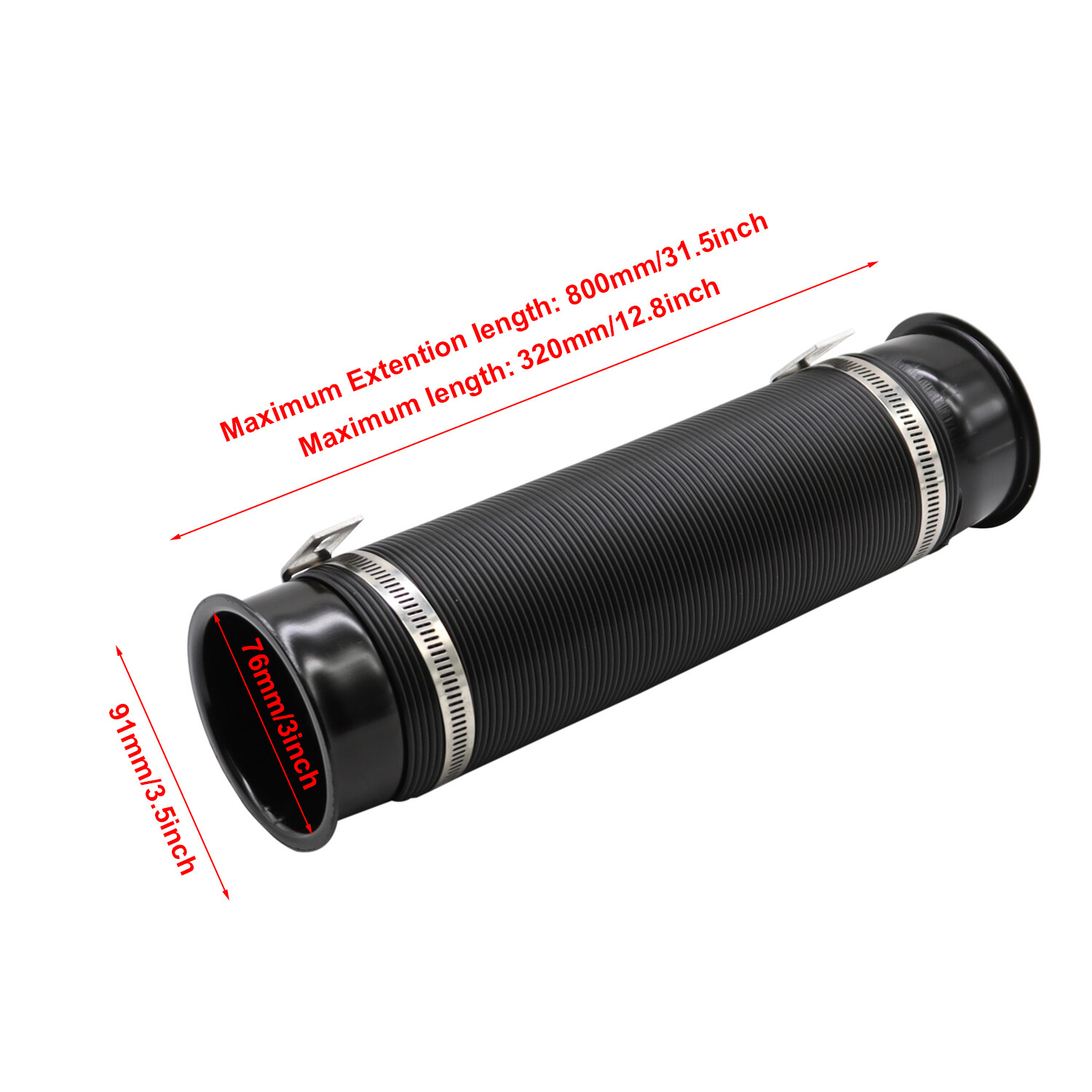 Universal 3'' Car Cold Air Intake Pipe Fexible Inlet Hose Adjustable Duct Tube